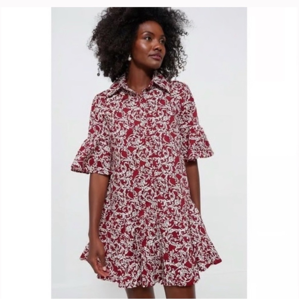 Hyacinth house Chic Burgundy and White Floral Mini Dress